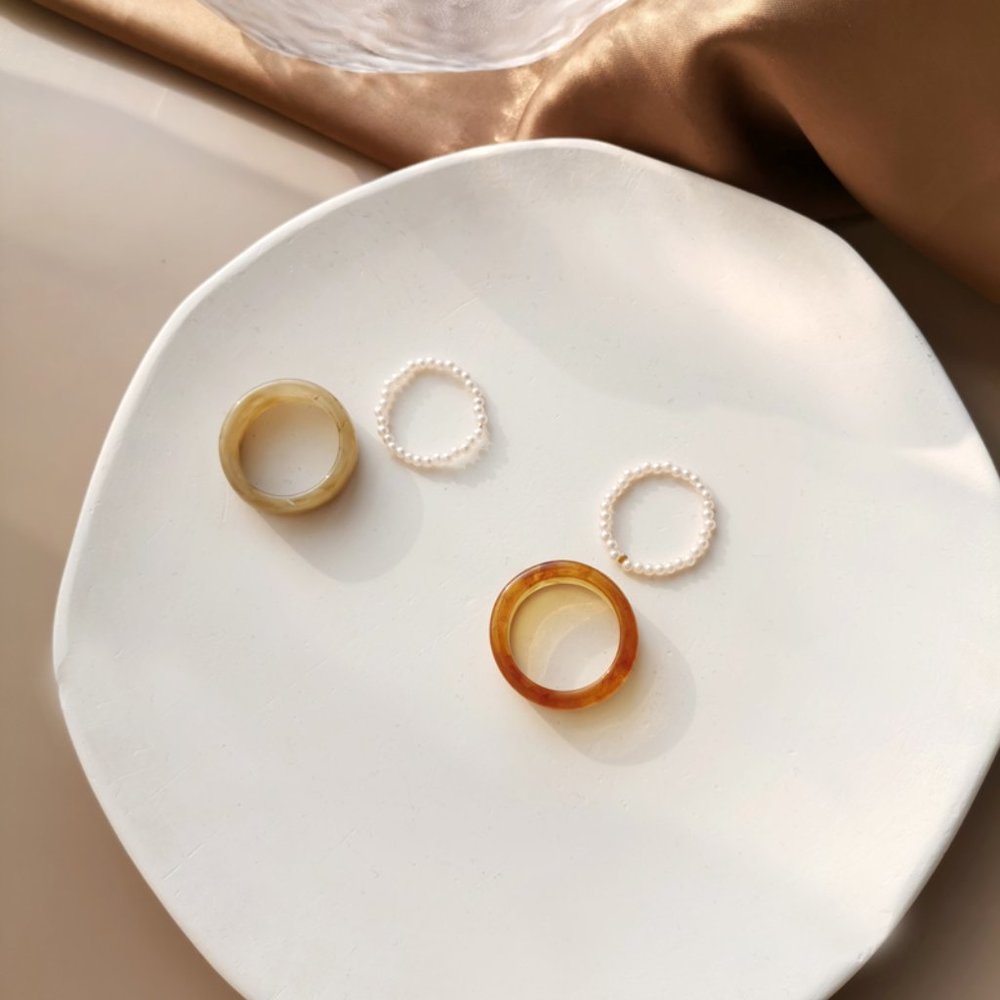 ❤️‍🔥𝕤𝕒𝕝𝕖❤️‍🔥2xrings marble pearls set - Picture 7 of 13